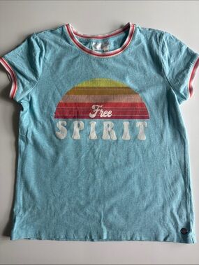 Matilda Jane (435) Light Blue Free Spirit Graphic Ringer Tee Sz 12 VGUC